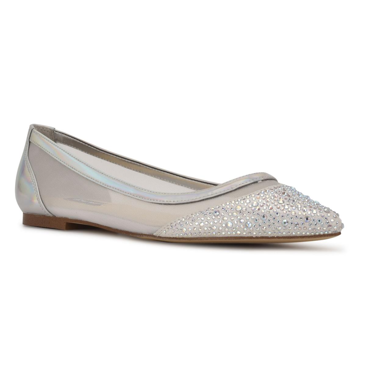 Beige / Silver Women's Nine West Bogus Pointy Toe Ballet Flats | IHXD59784