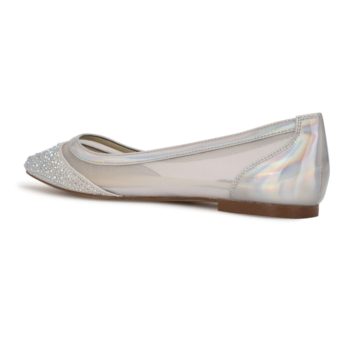 Beige / Silver Women's Nine West Bogus Pointy Toe Ballet Flats | IHXD59784