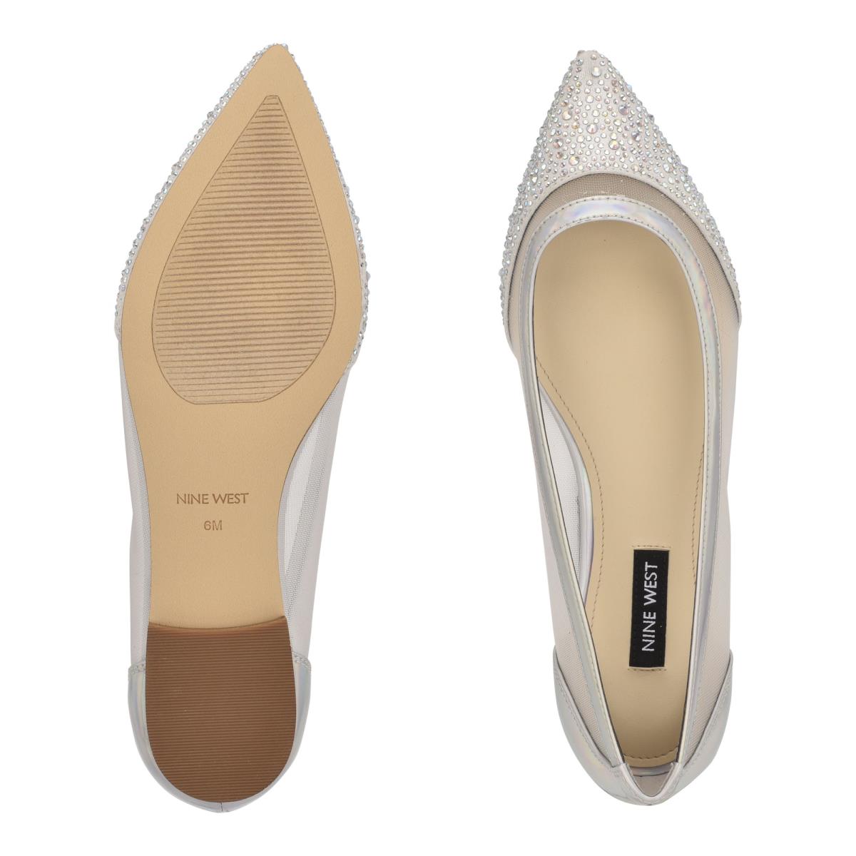 Beige / Silver Women's Nine West Bogus Pointy Toe Ballet Flats | IHXD59784