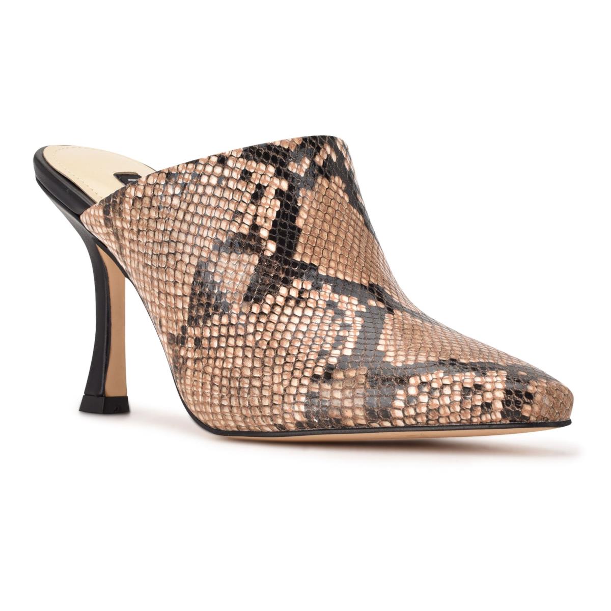 Beige / Snake Women's Nine West Ciao Heel Mules | VHIY07263