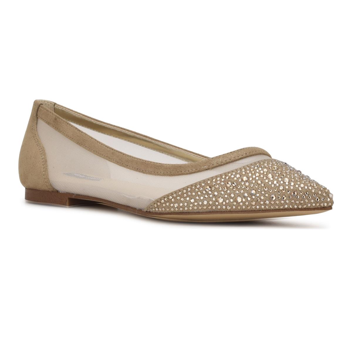 Beige Women's Nine West Bogus Pointy Toe Ballet Flats | KMEU69473