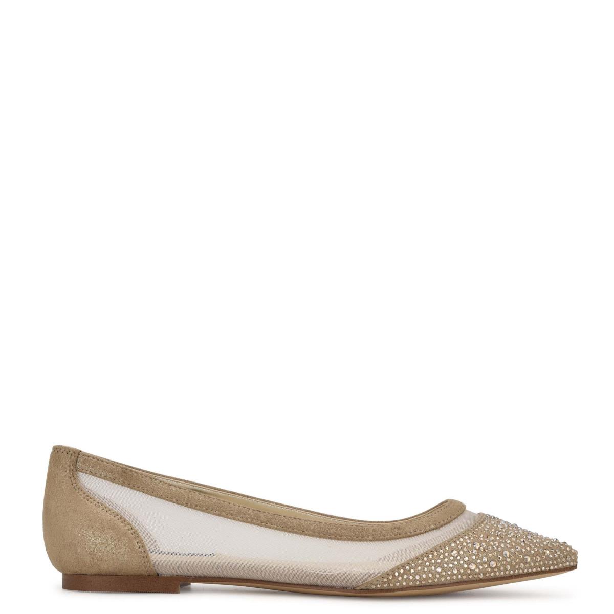 Beige Women\'s Nine West Bogus Pointy Toe Ballet Flats | KMEU69473