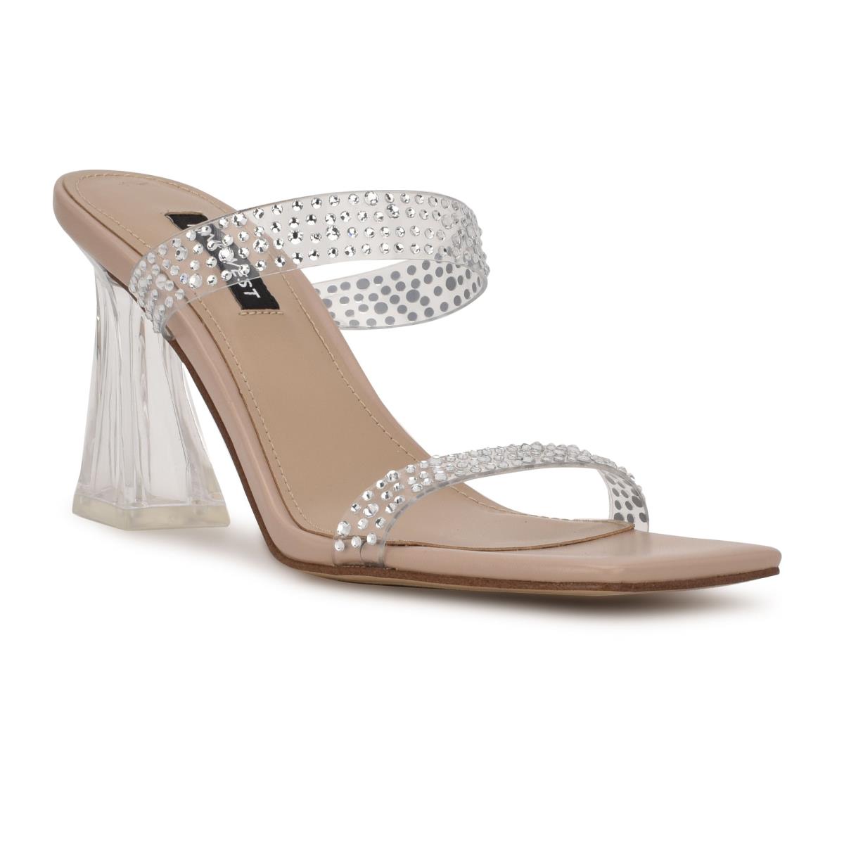 Beige Women's Nine West Darla Heeled Slide Sandals | JOXC38075