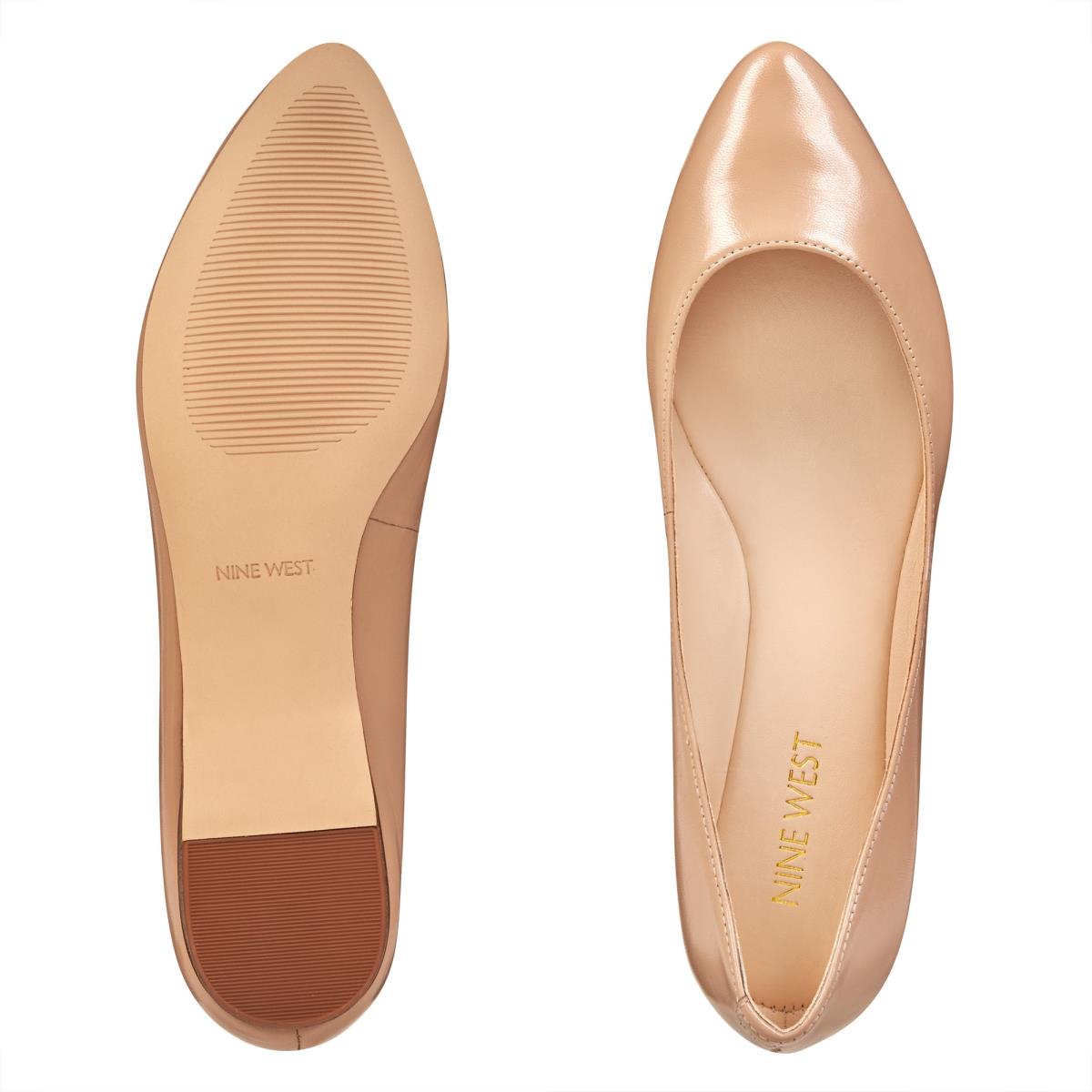 Beige Women's Nine West Speakup Almond Toe Flats | VOAM93580