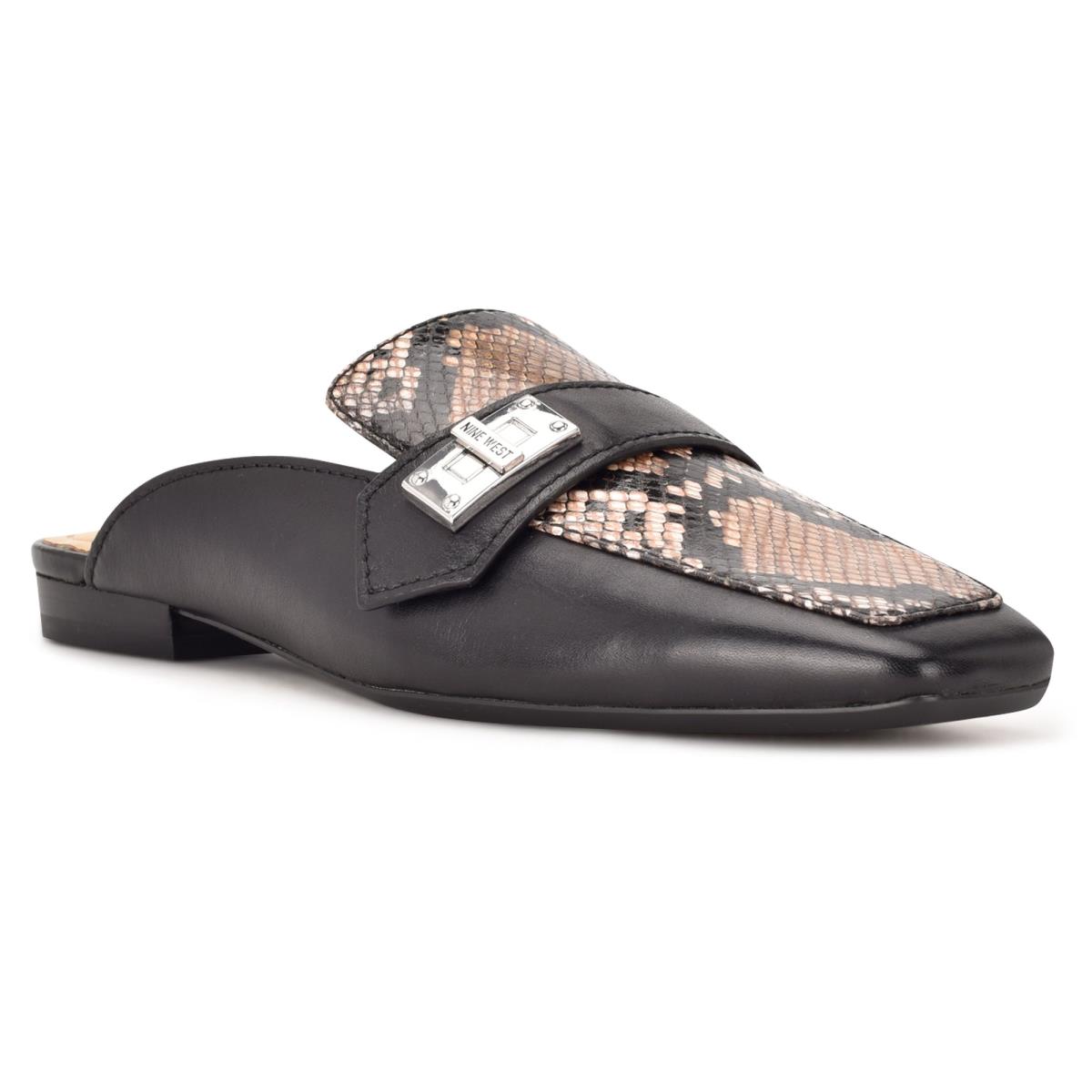 Black Beige Snake Women's Nine West Neat 9x9 Loafer Mules | FHKV95263