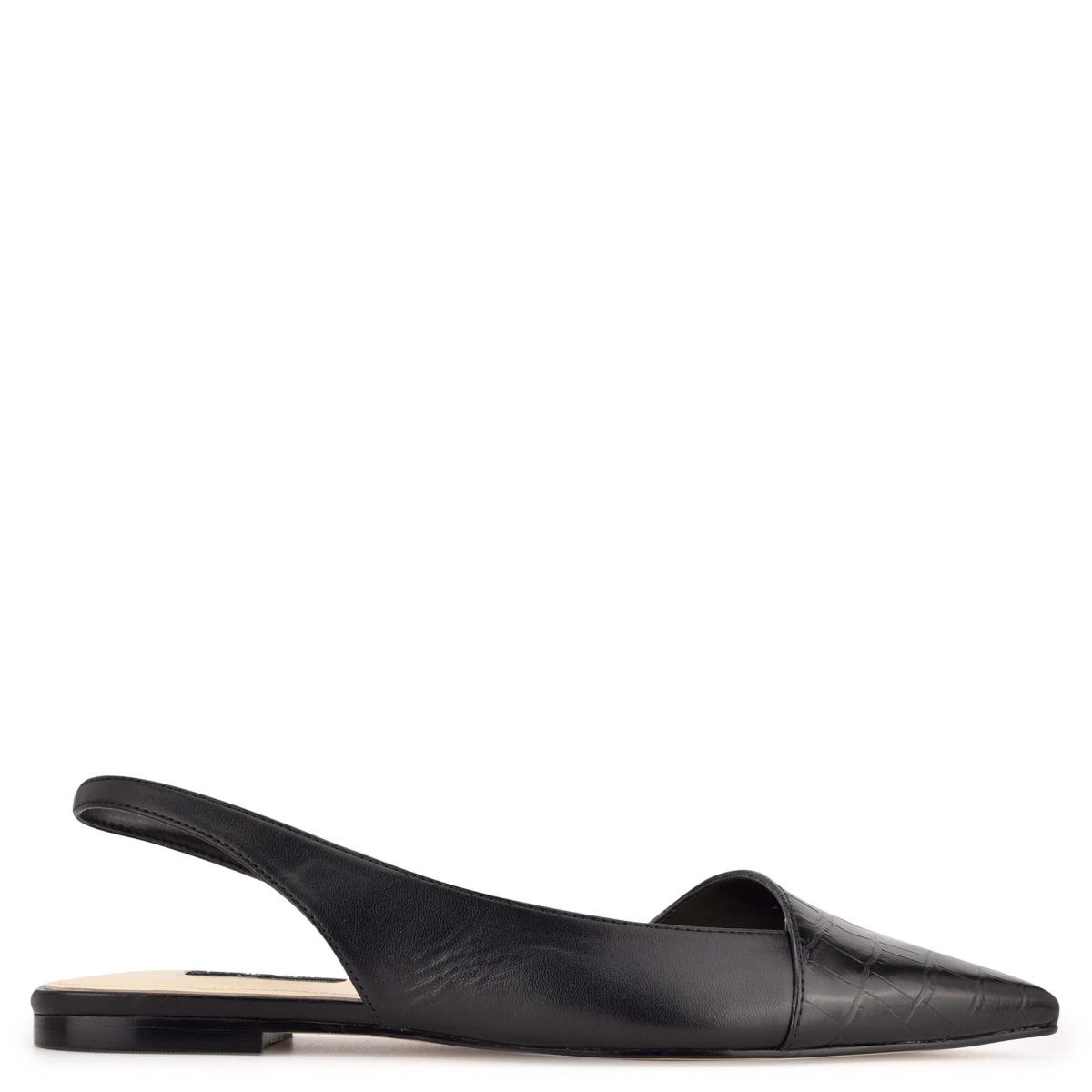 Black / Black Women\'s Nine West Beads Slingback Pointy Toe Flats | APIO96750