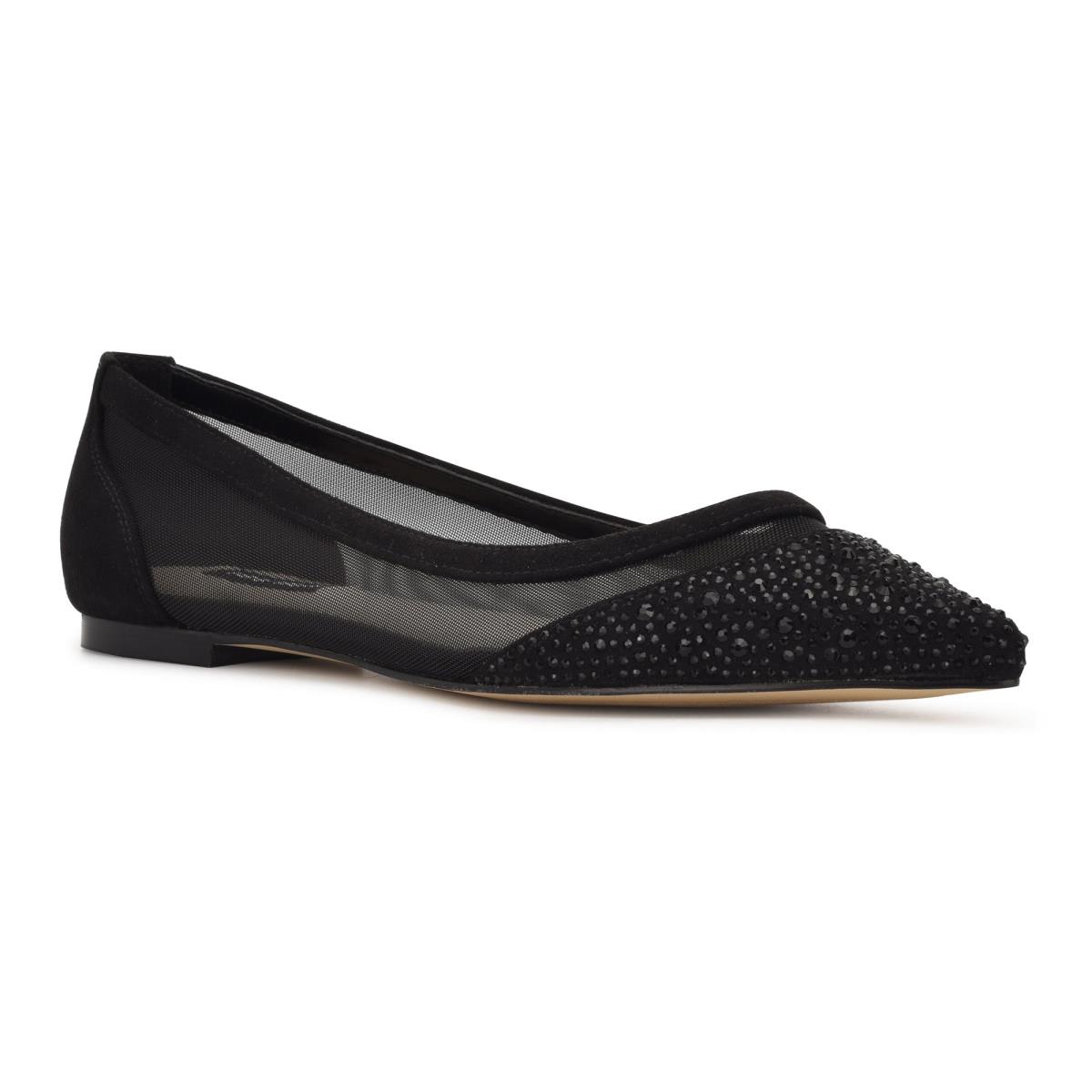 Black / Black Women's Nine West Bogus Pointy Toe Ballet Flats | YDQT59120