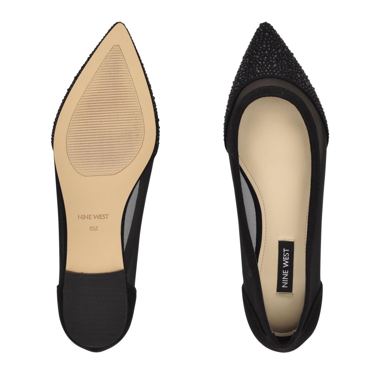 Black / Black Women's Nine West Bogus Pointy Toe Ballet Flats | YDQT59120