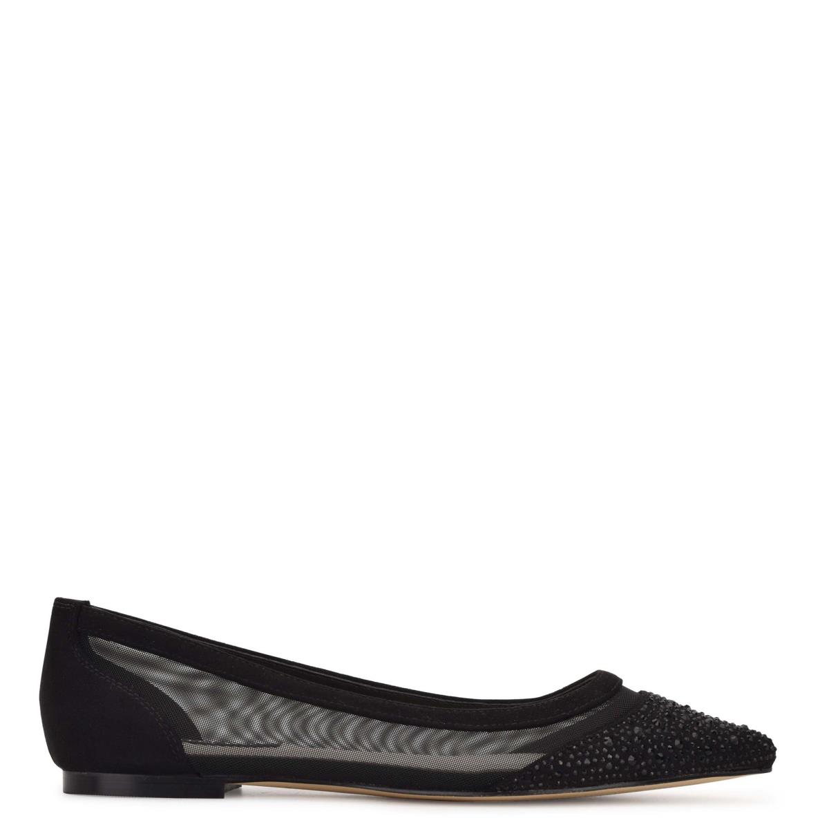 Black / Black Women\'s Nine West Bogus Pointy Toe Ballet Flats | YDQT59120