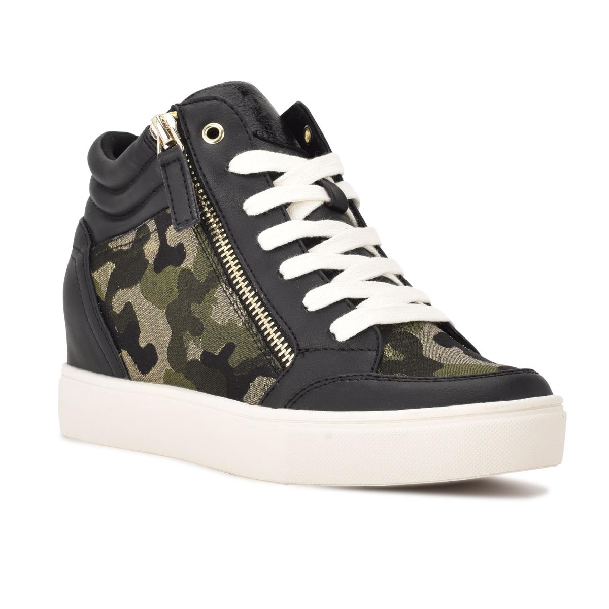 Black / Camo Women's Nine West Tons High Top Hidden Wedge Sneakers Sneakers | BRJK37894