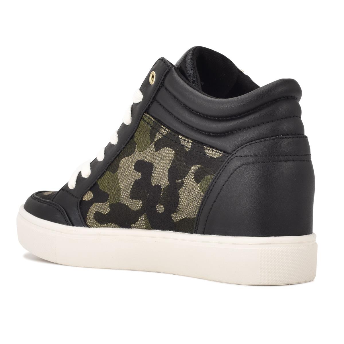 Black / Camo Women's Nine West Tons High Top Hidden Wedge Sneakers Sneakers | BRJK37894