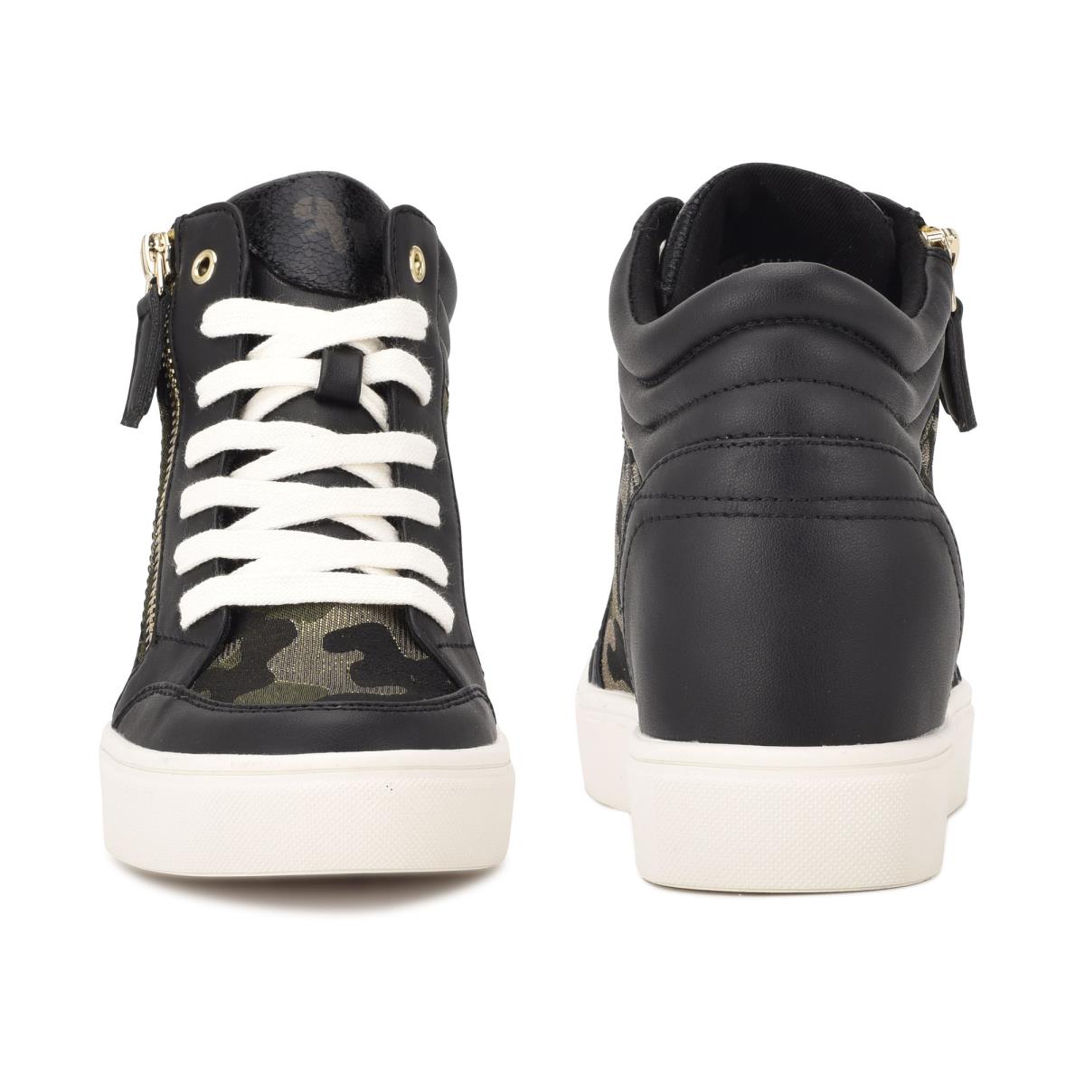 Black / Camo Women's Nine West Tons High Top Hidden Wedge Sneakers Sneakers | BRJK37894