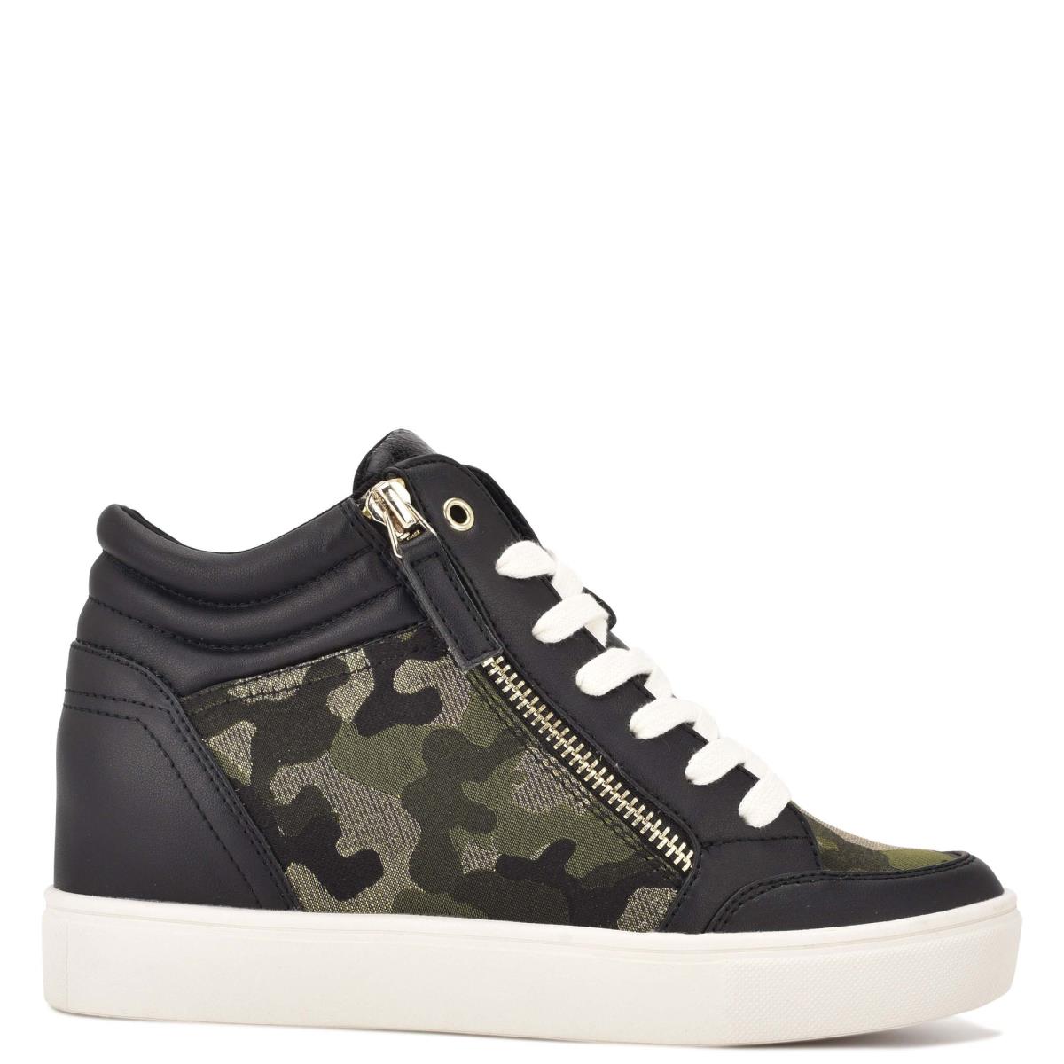 Black / Camo Women\'s Nine West Tons High Top Hidden Wedge Sneakers Sneakers | BRJK37894