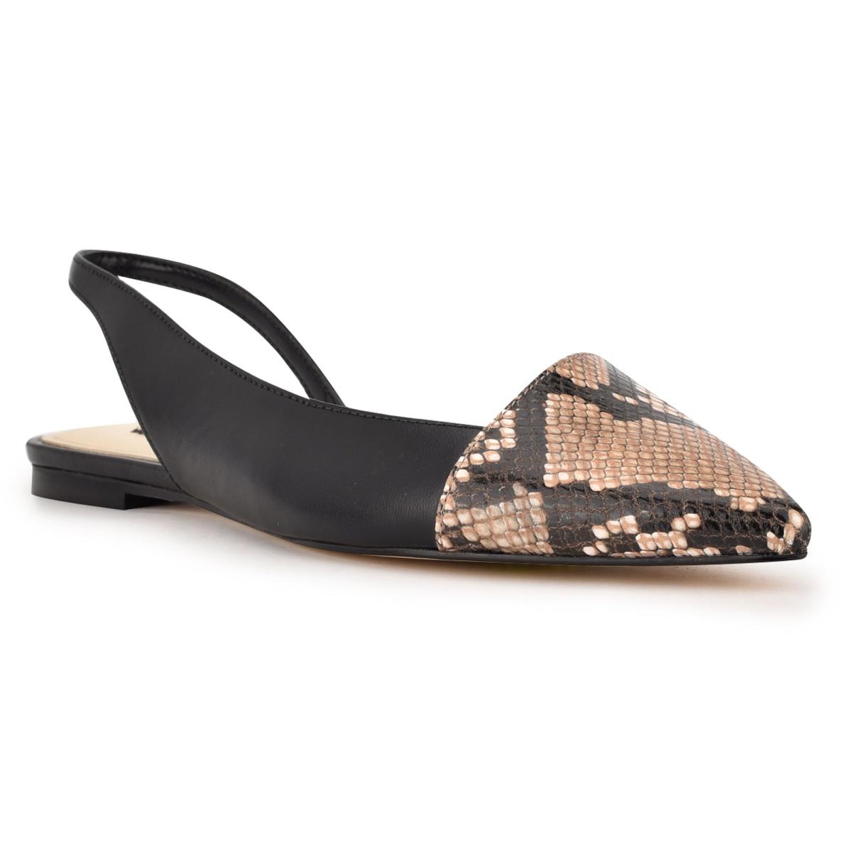 Black / Snake Women's Nine West Beads Slingback Pointy Toe Flats | QJUA24689