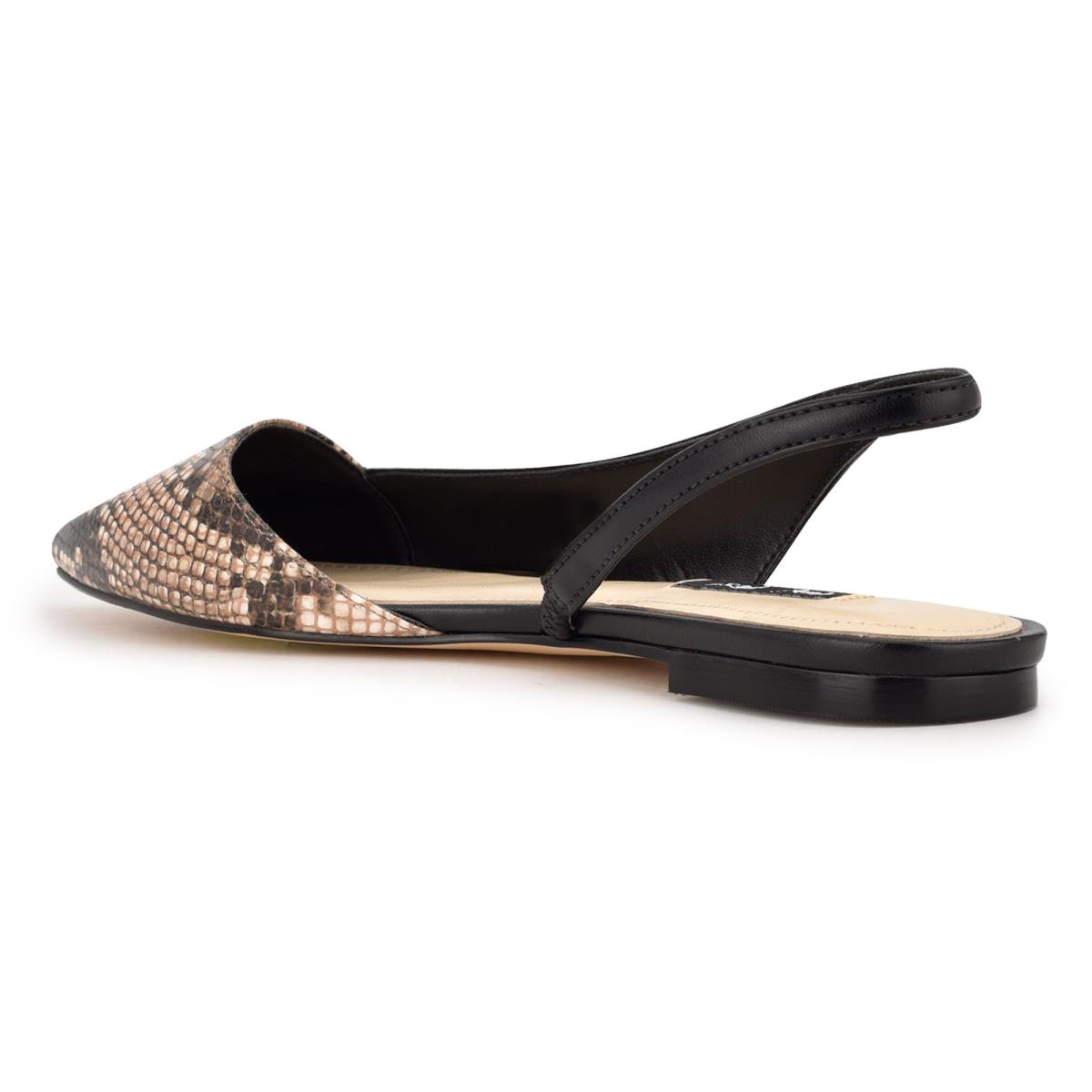 Black / Snake Women's Nine West Beads Slingback Pointy Toe Flats | QJUA24689