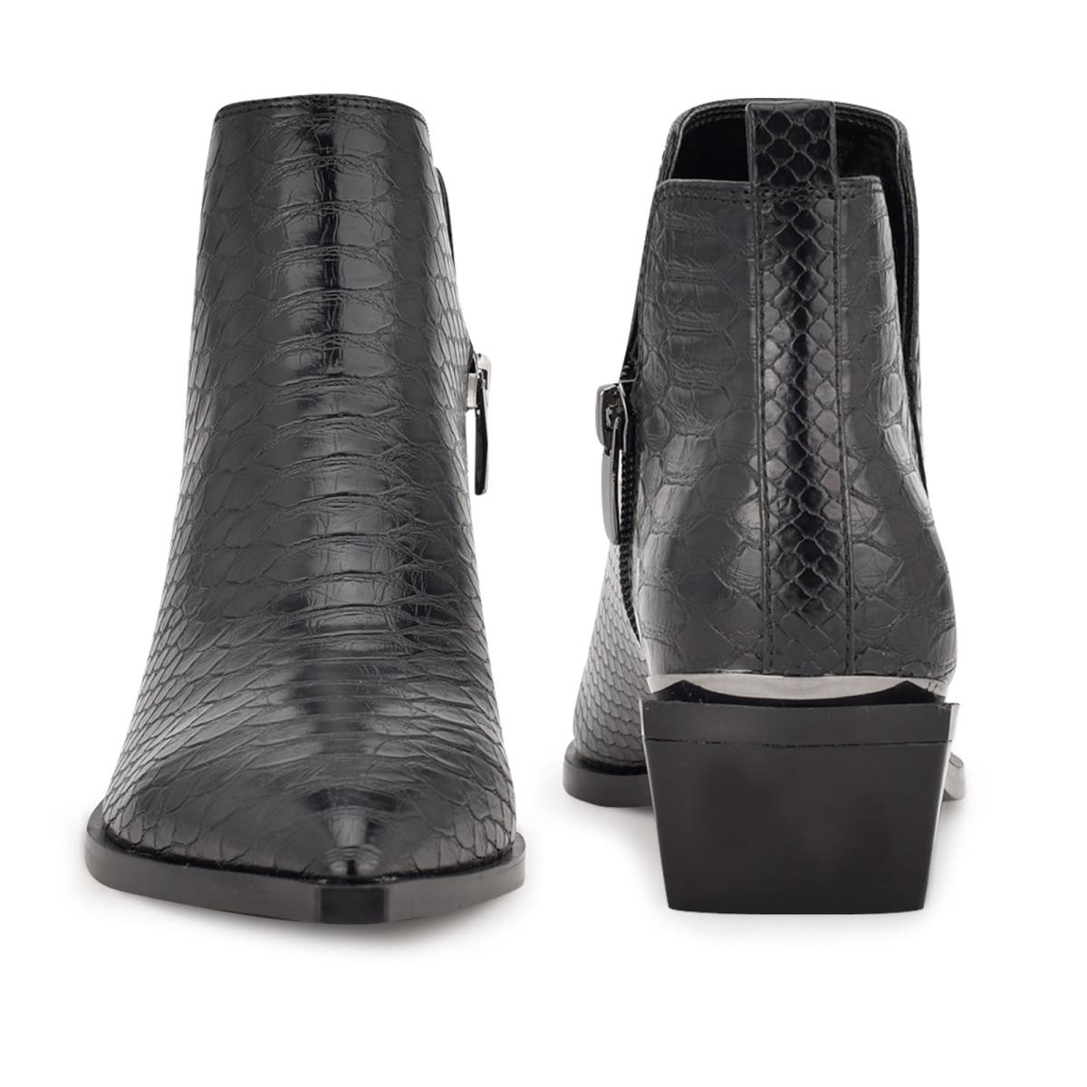 Black / Snake Women's Nine West Yerly Pointy Toe Booties | GAFO63852