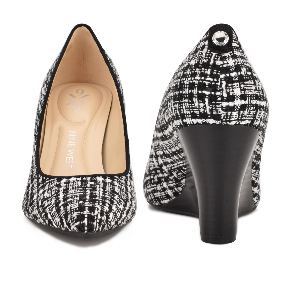 Black / White Women's Nine West Cal 9x9 Dress Wedges | IBZA51348