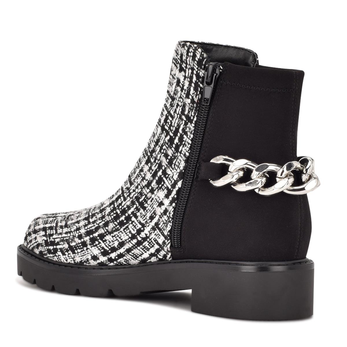 Black / White Women's Nine West Talles Lug Sole Booties | TEZG67341