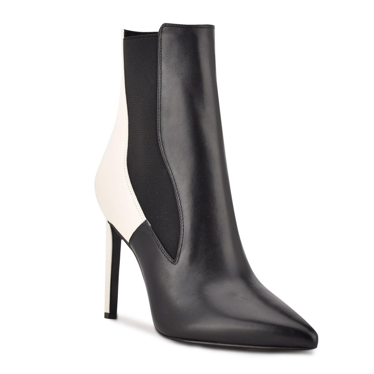 Black / White Women's Nine West Topit Dress Booties | SLYB78906