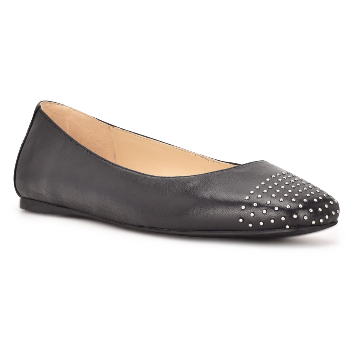 Black Women's Nine West Aloha Studded Square-Toe Ballet Flats | KVAS43528