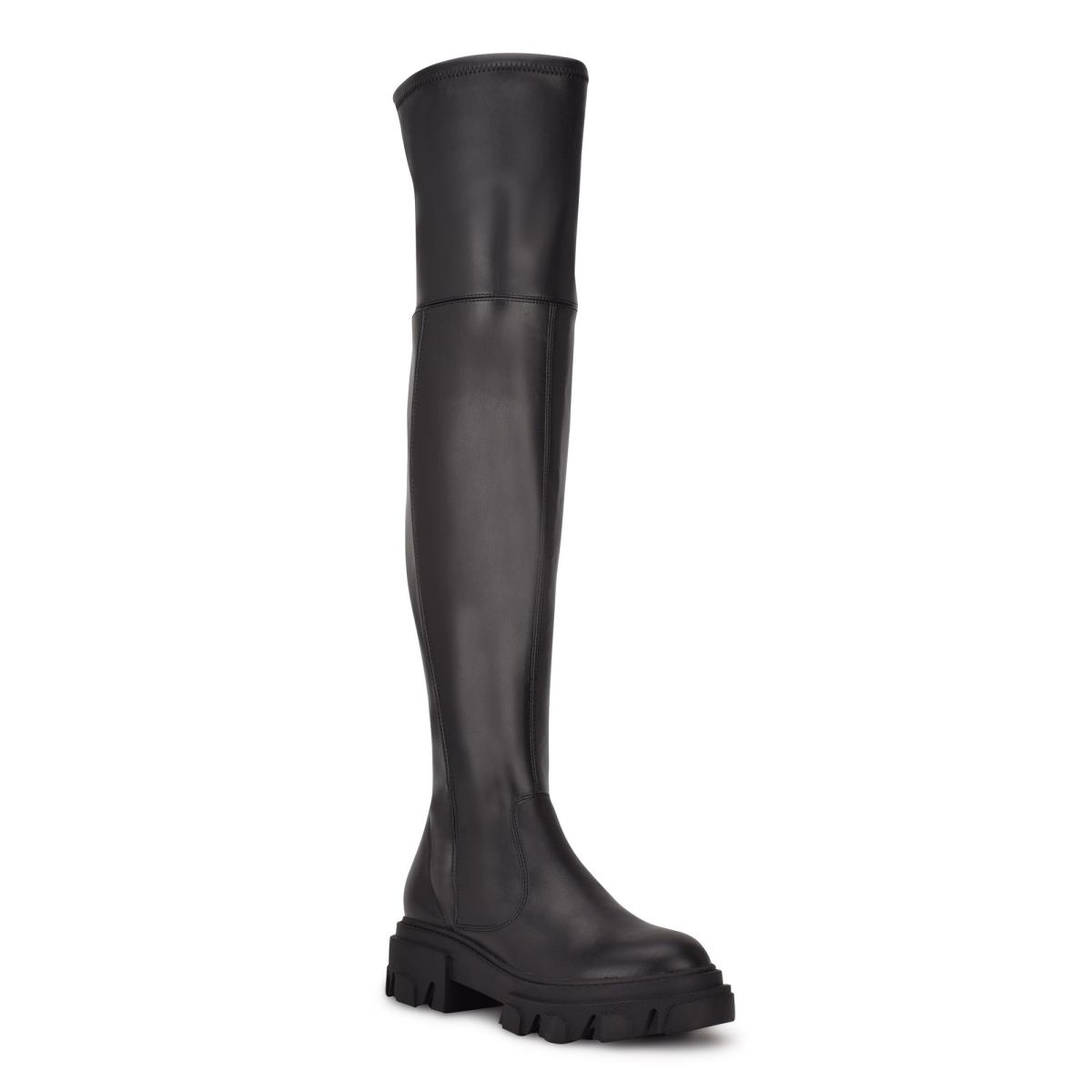 Black Women's Nine West Cellie Over the Knee Lug Sole Boots | OXLU56718