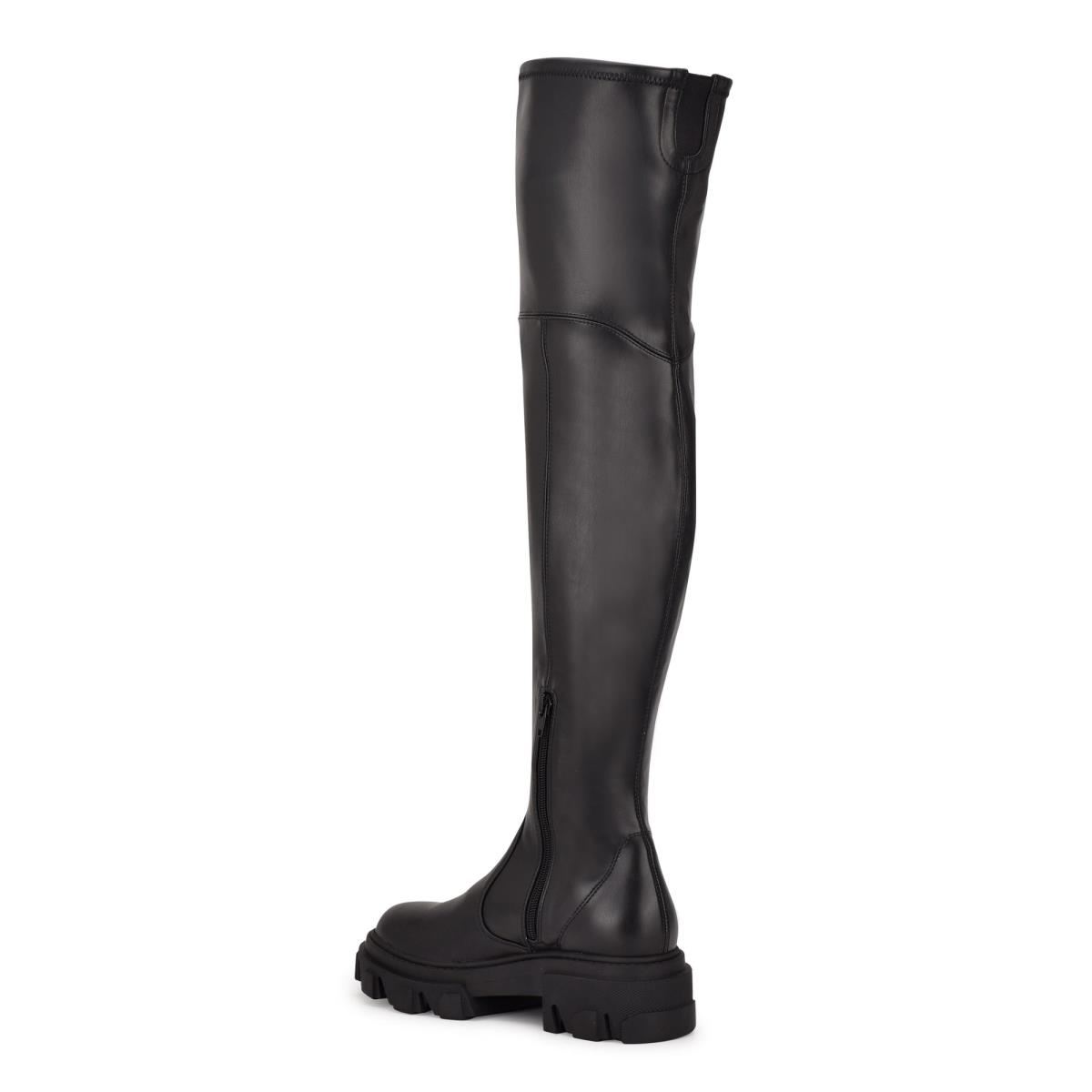 Black Women's Nine West Cellie Over the Knee Lug Sole Boots | OXLU56718