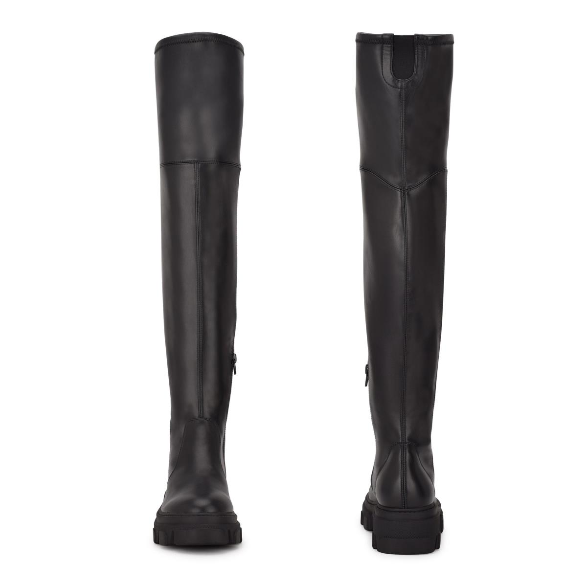 Black Women's Nine West Cellie Over the Knee Lug Sole Boots | OXLU56718