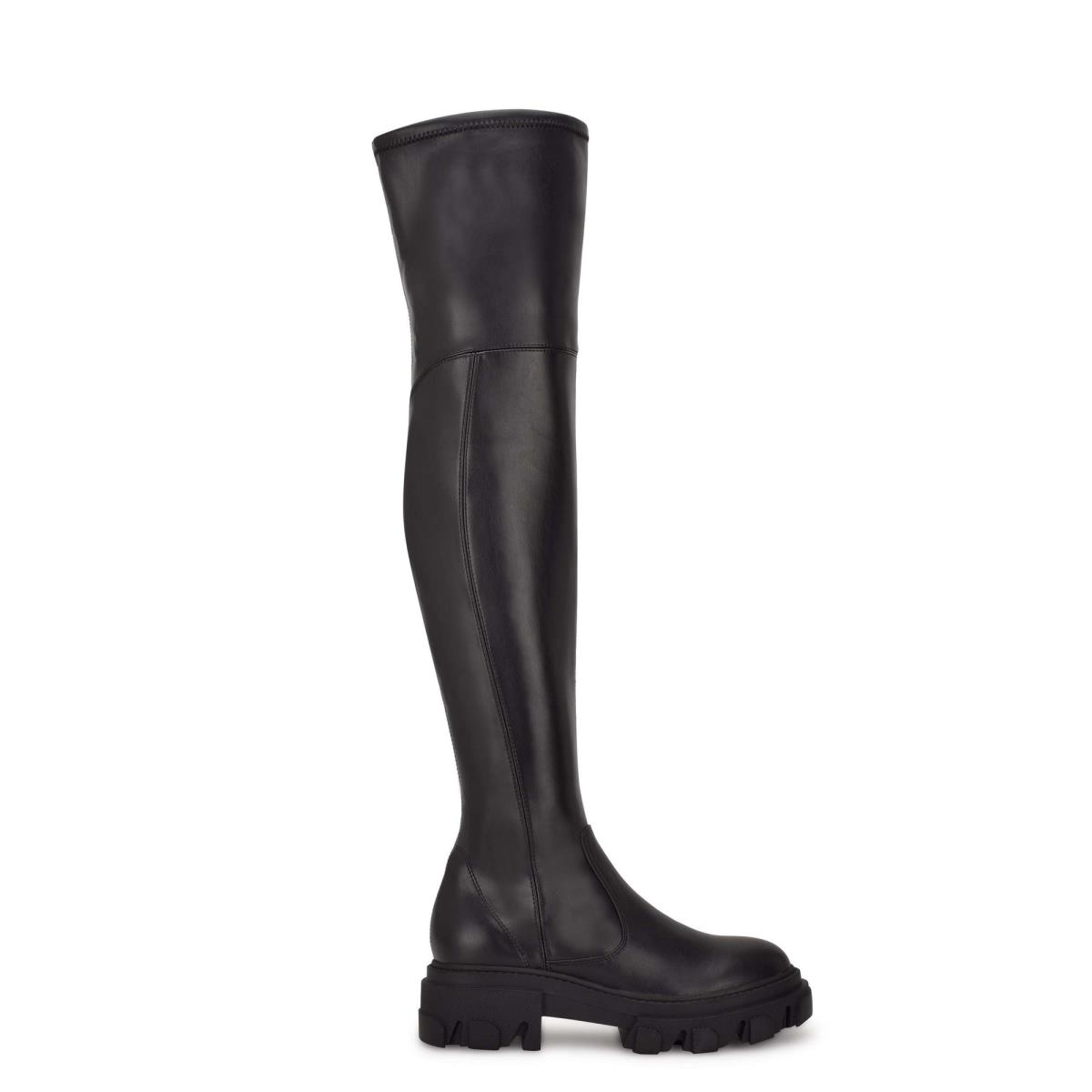 Black Women\'s Nine West Cellie Over the Knee Lug Sole Boots | OXLU56718