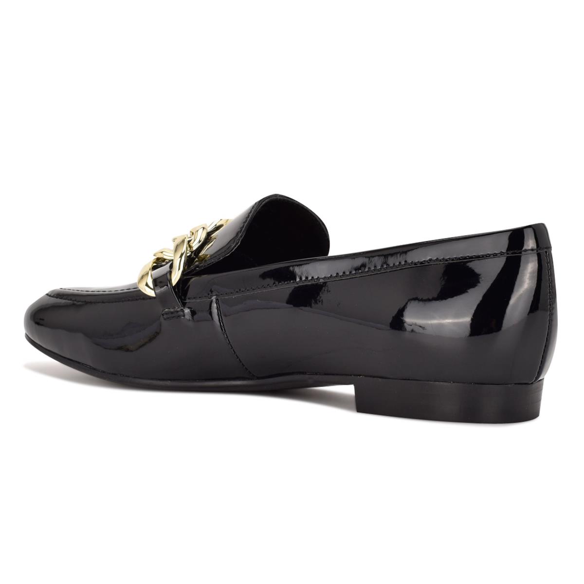 Black Women's Nine West Chain Slip-On Loafers | FJHY96024