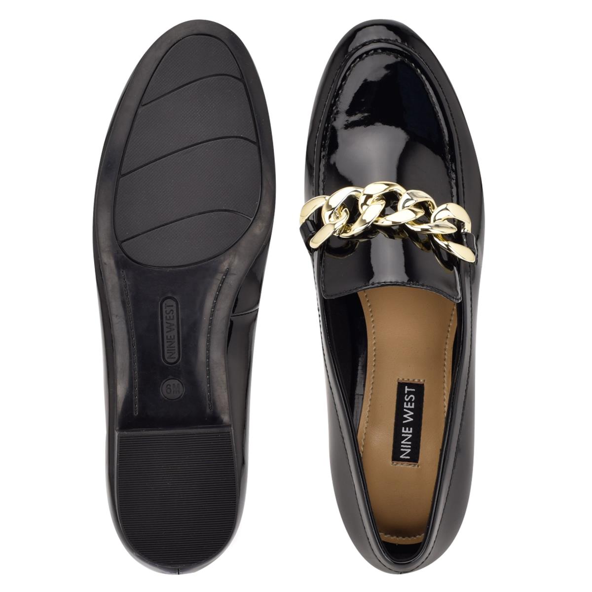 Black Women's Nine West Chain Slip-On Loafers | FJHY96024