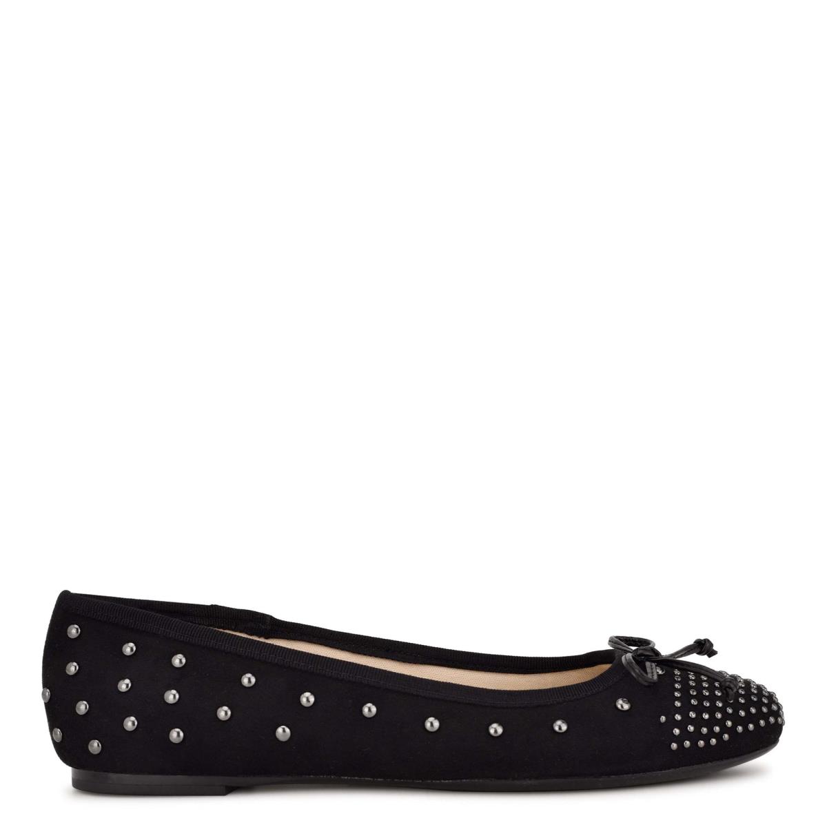 Black Women\'s Nine West Curvy Studded Ballet Ballet Flats | LAYX23941