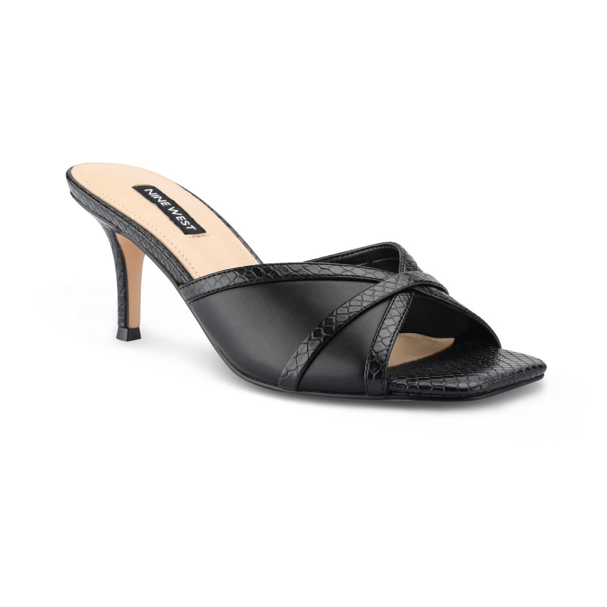 Black Women's Nine West Dainty Heeled Slide Sandals | VHMJ23098