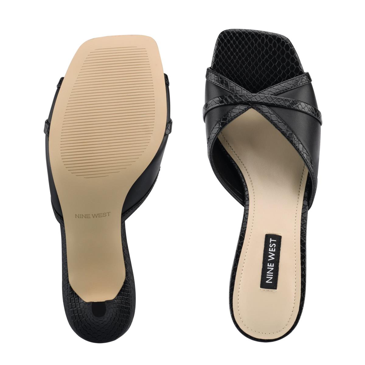 Black Women's Nine West Dainty Heeled Slide Sandals | VHMJ23098