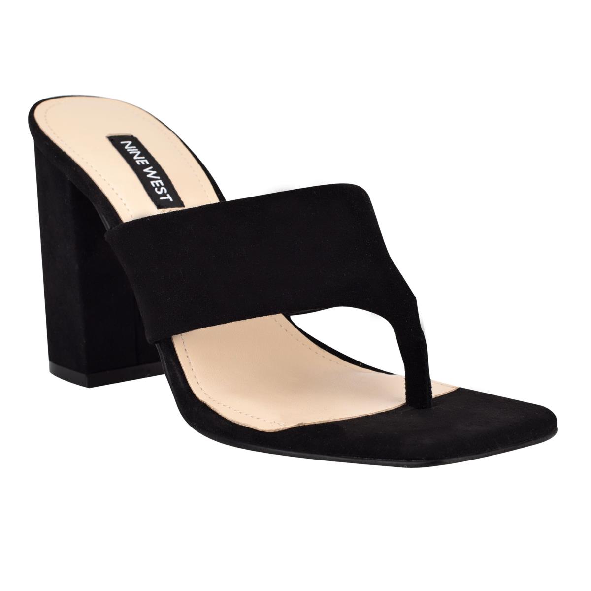 Black Women's Nine West Gogo Block Heel Slide Sandals | ECDN09645