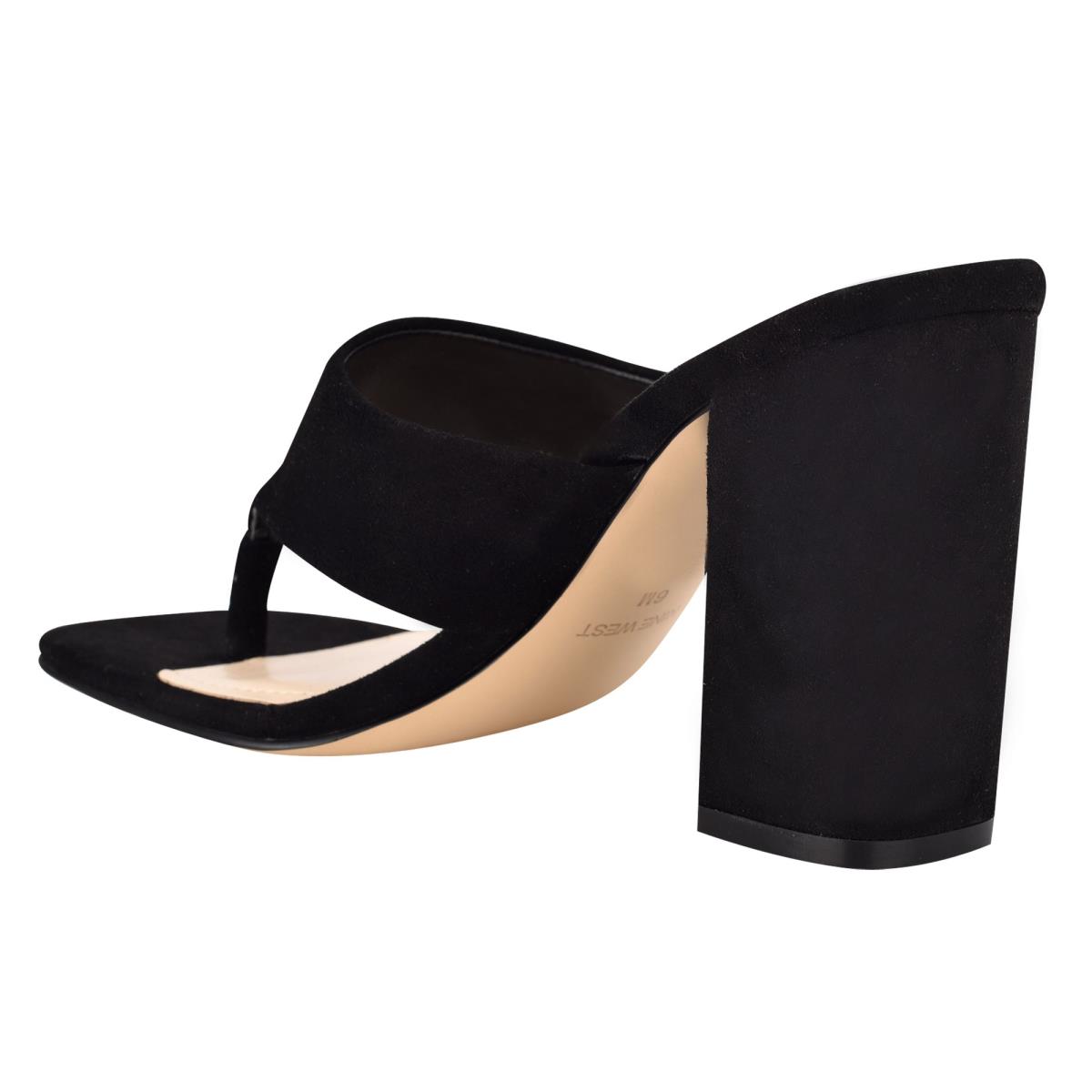 Black Women's Nine West Gogo Block Heel Slide Sandals | ECDN09645