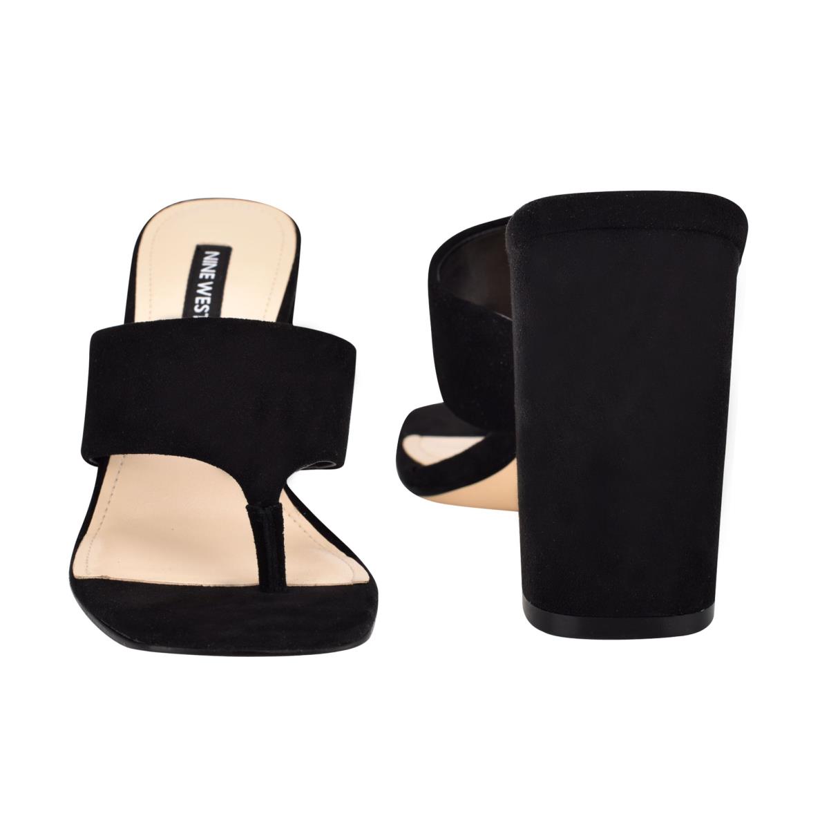 Black Women's Nine West Gogo Block Heel Slide Sandals | ECDN09645