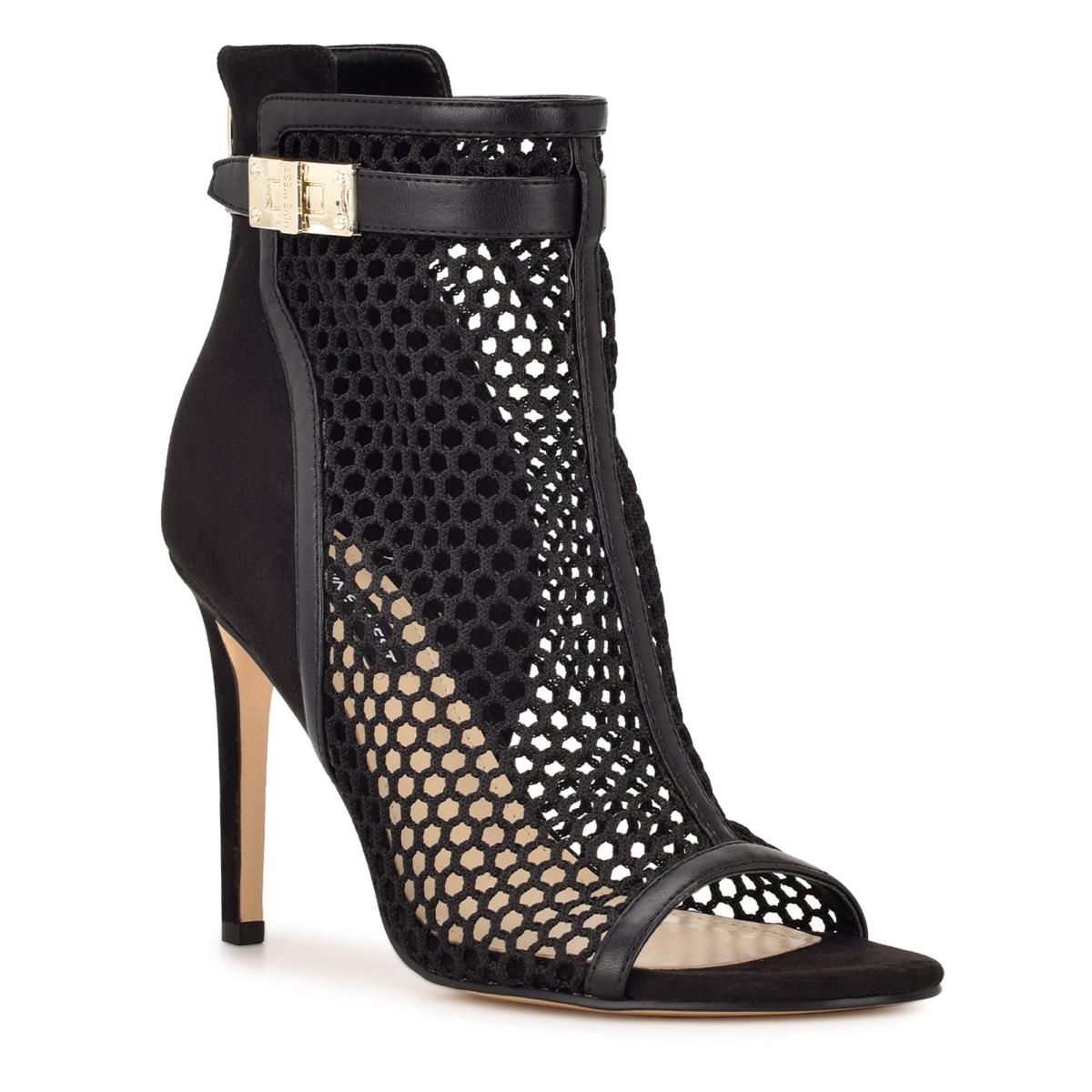 Black Women's Nine West Ididit Mesh Peep Toe Booties | SUHZ93042