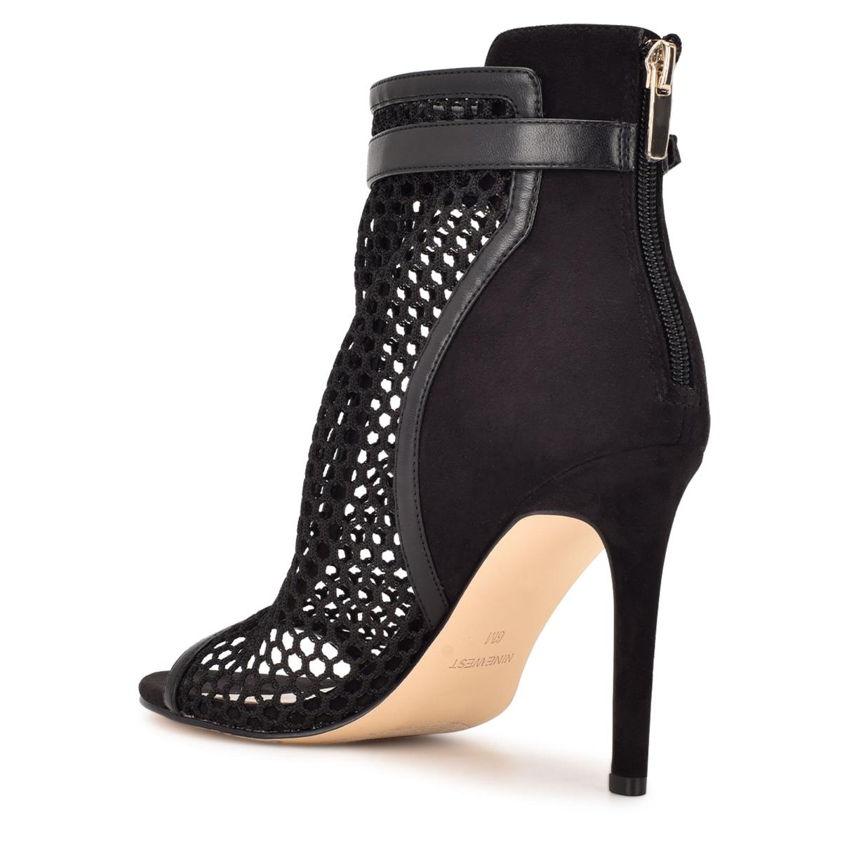 Black Women's Nine West Ididit Mesh Peep Toe Booties | SUHZ93042