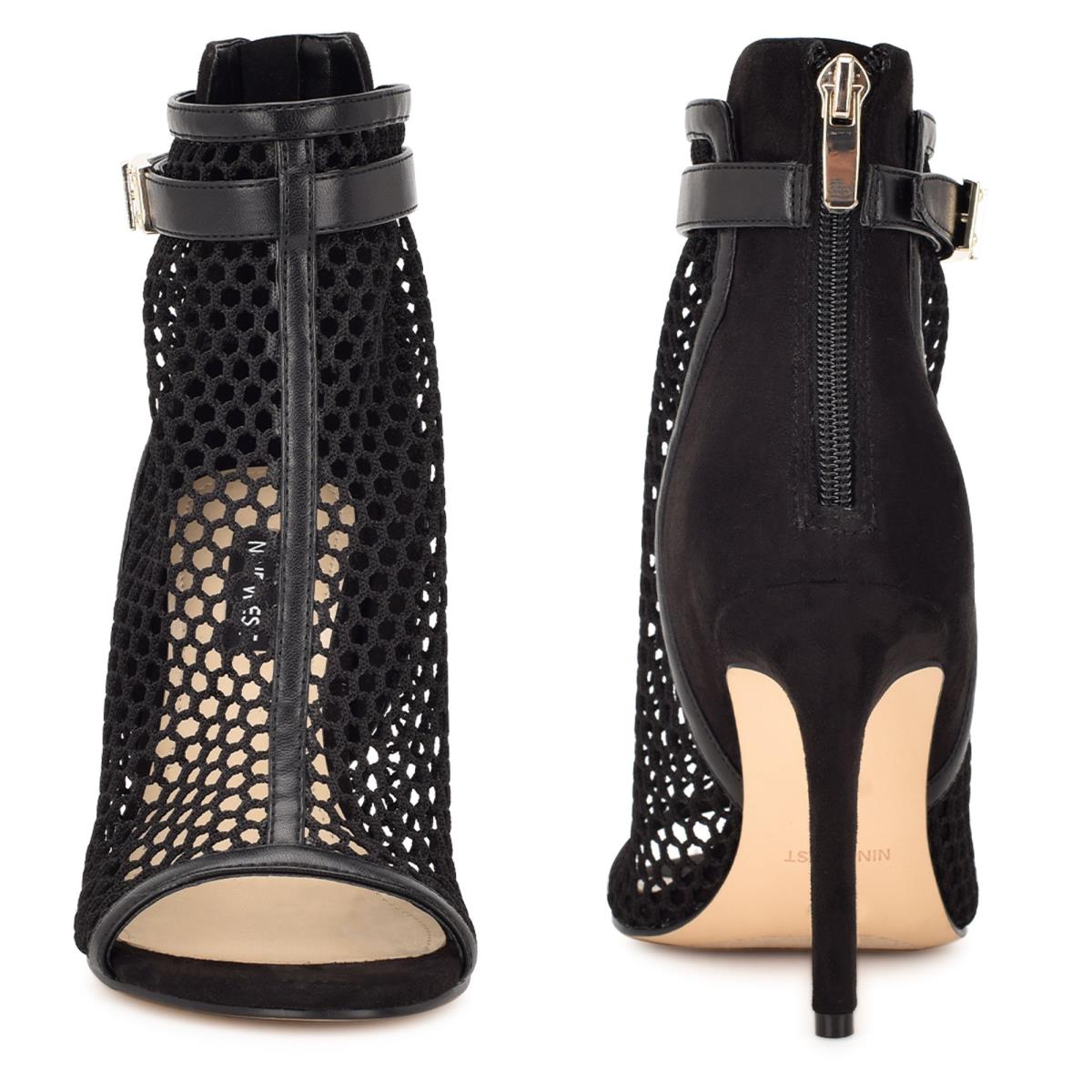 Black Women's Nine West Ididit Mesh Peep Toe Booties | SUHZ93042