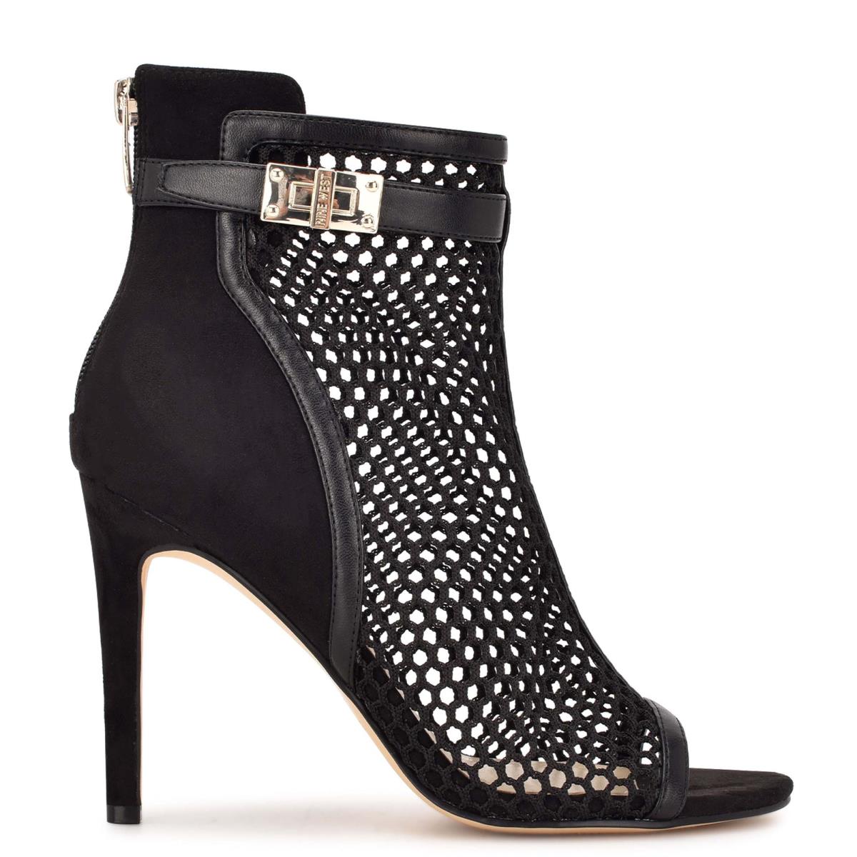 Black Women\'s Nine West Ididit Mesh Peep Toe Booties | SUHZ93042