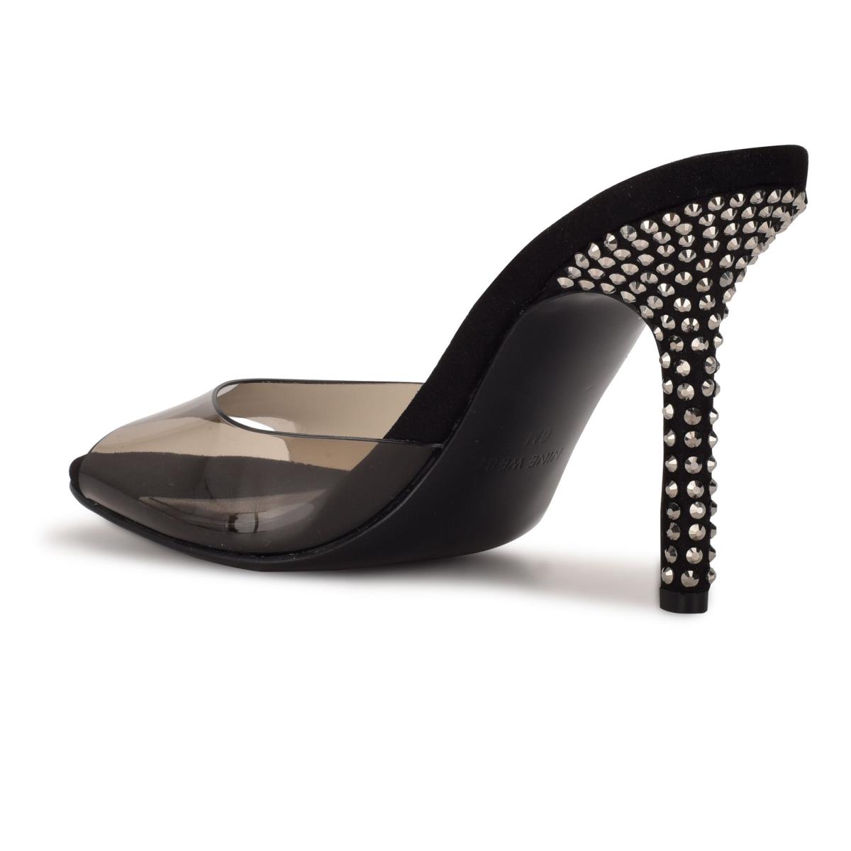 Black Women's Nine West Ido Rhinestone Heeled Slide Sandals | MKSB34705