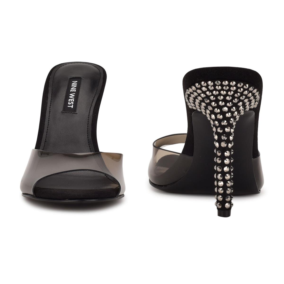 Black Women's Nine West Ido Rhinestone Heeled Slide Sandals | MKSB34705