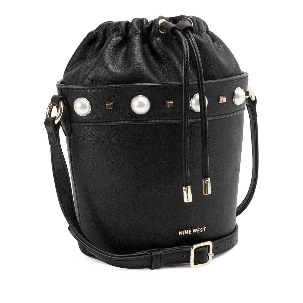 Black Women's Nine West Laylin Drawstring Bucket Crossbody Bags | XUGS59702