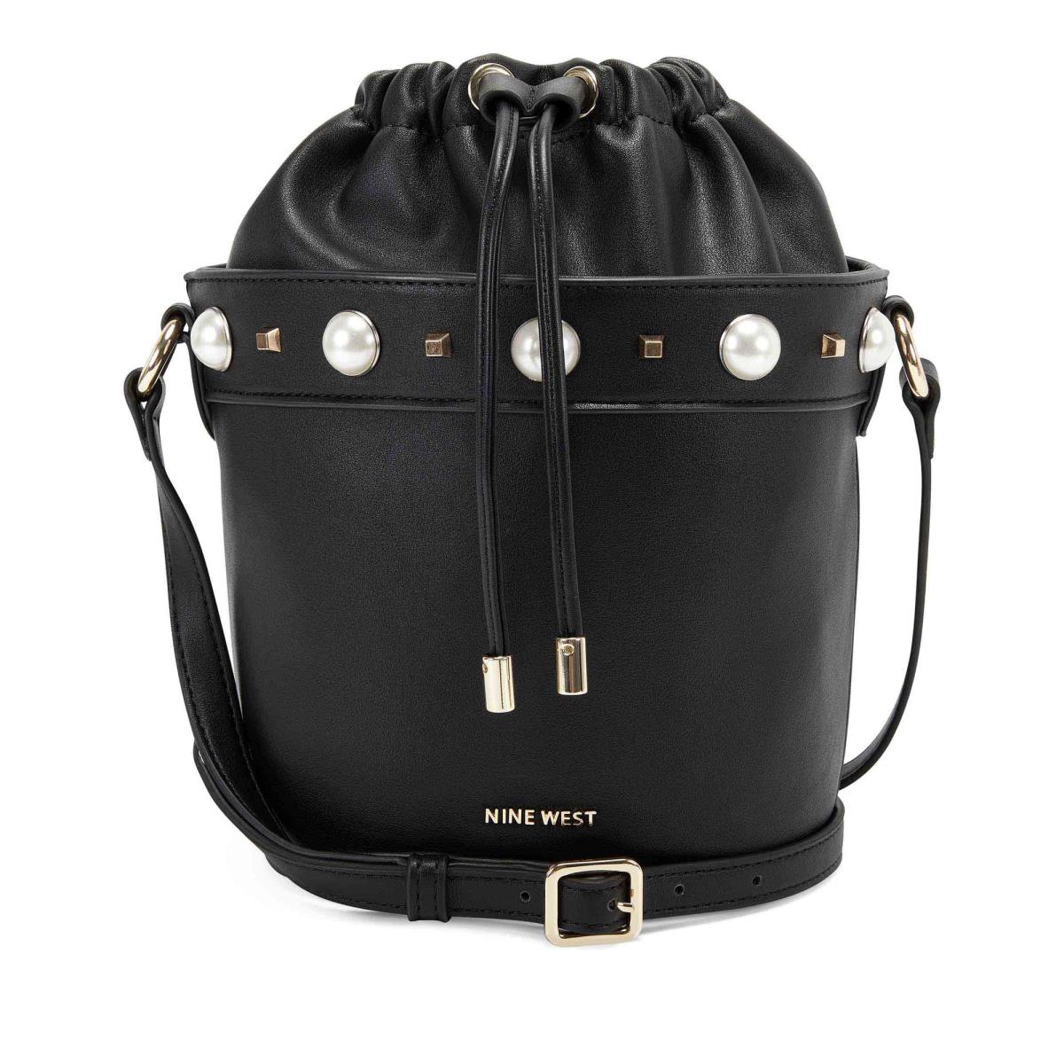 Black Women\'s Nine West Laylin Drawstring Bucket Crossbody Bags | XUGS59702