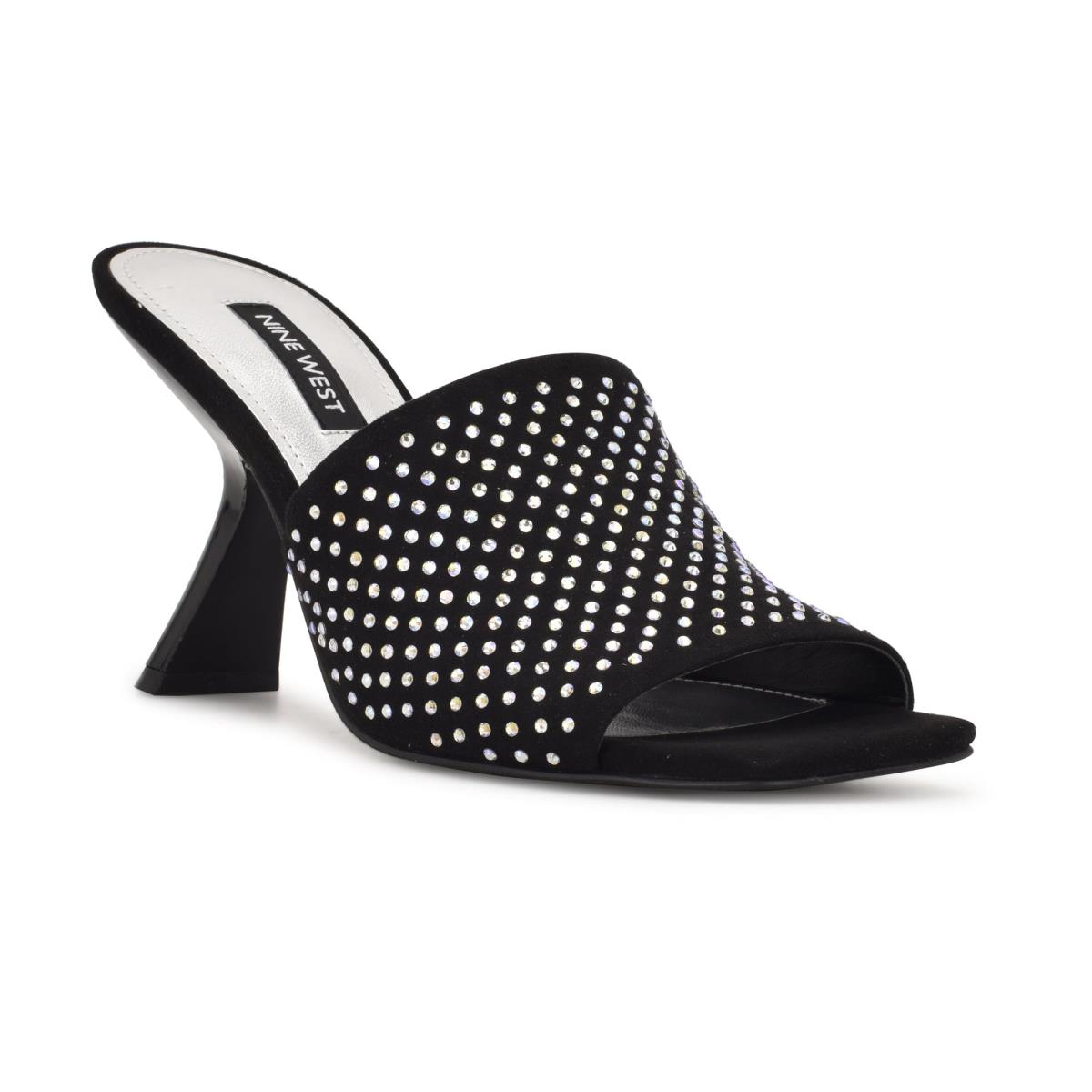 Black Women's Nine West Partie Heeled Slide Sandals | ZEQI18527