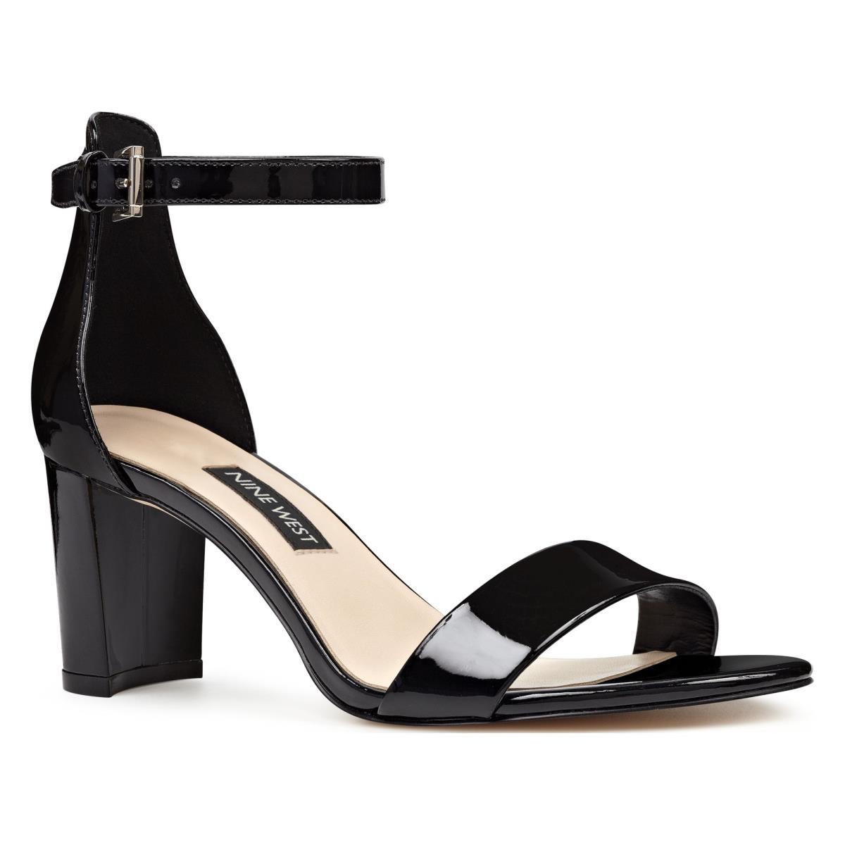 Black Women's Nine West Pruce Ankle Strap Block Heels Sandals | AEBF68193