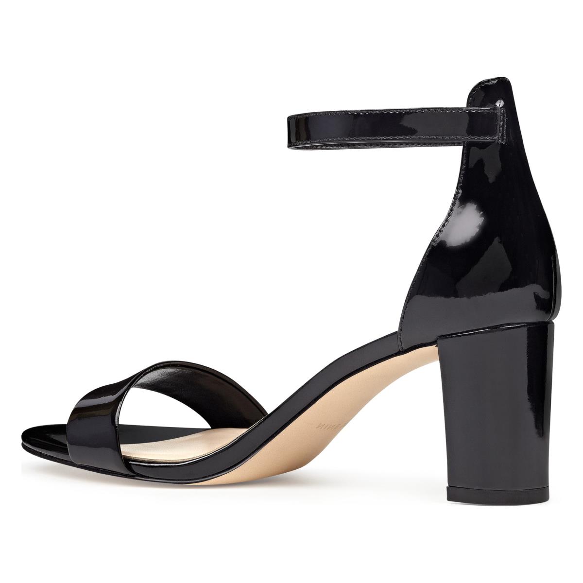 Black Women's Nine West Pruce Ankle Strap Block Heels Sandals | AEBF68193