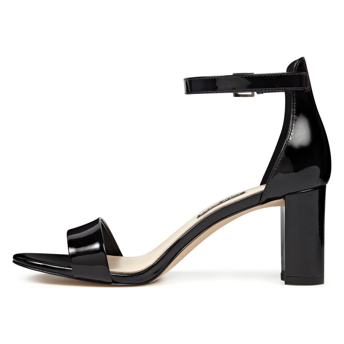 Black Women's Nine West Pruce Ankle Strap Block Heels Sandals | AEBF68193