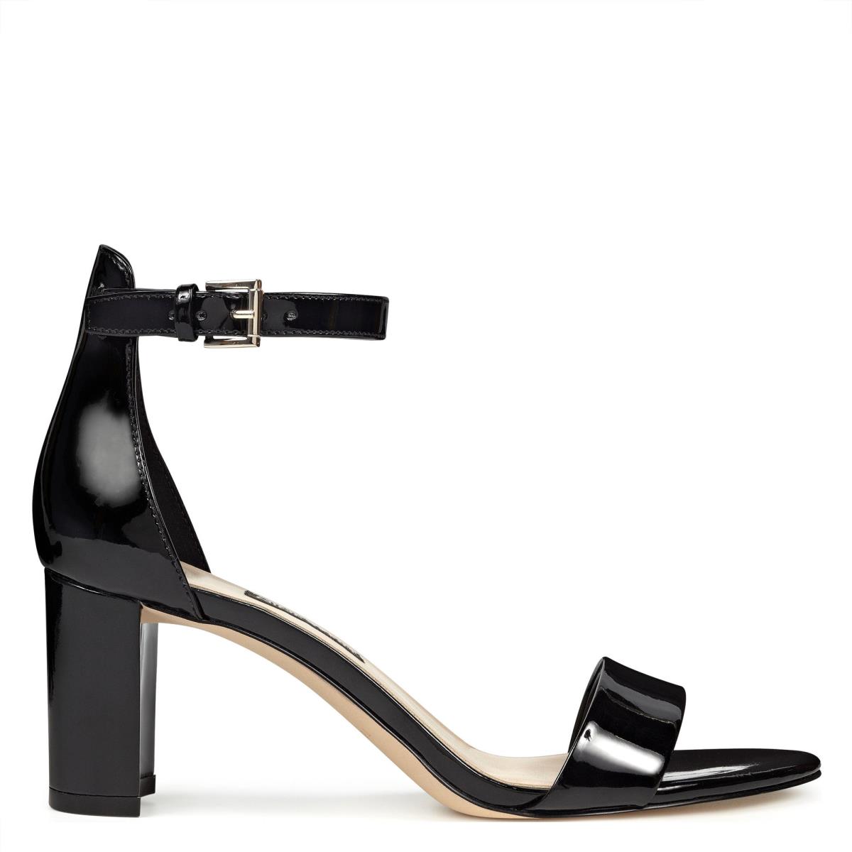 Black Women\'s Nine West Pruce Ankle Strap Block Heels Sandals | AEBF68193