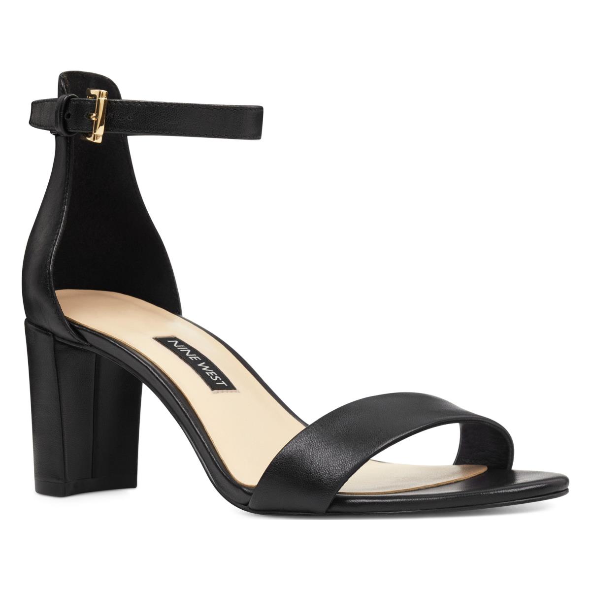 Black Women's Nine West Pruce Ankle Strap Block Heels Sandals | FPBY57218